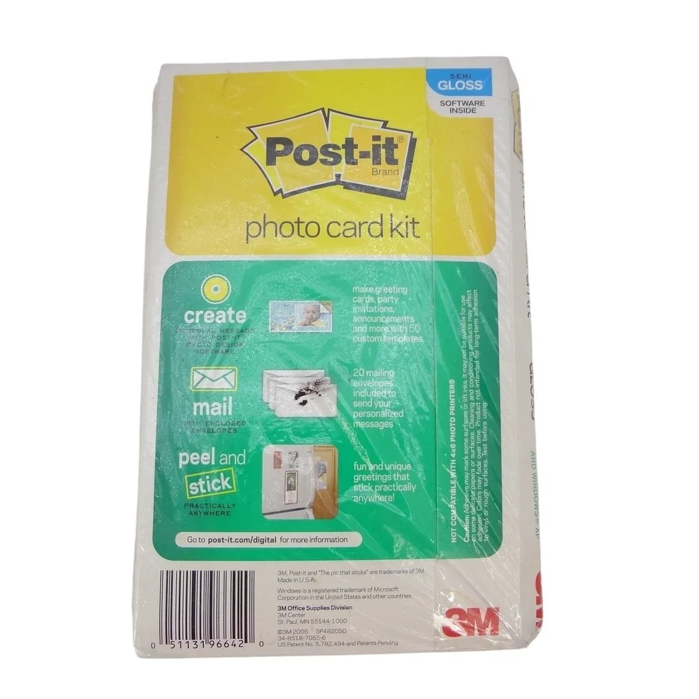 NWOT Post-it Photo Card Kit 3M 20‎ Sheets Envelopes 4x8 Semi-Gloss Inkjet
